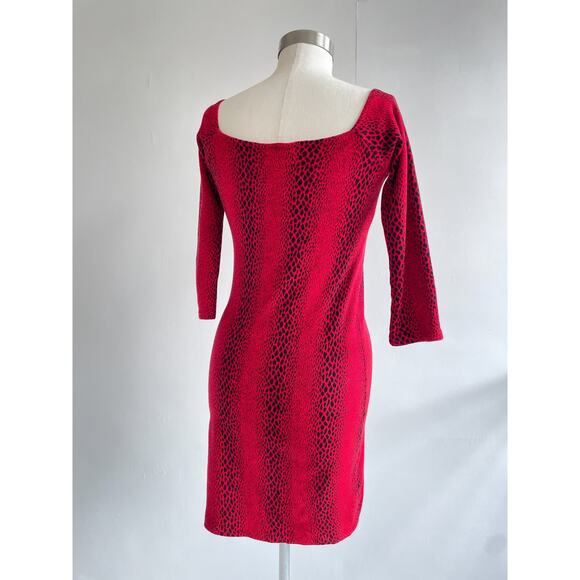 Vtg 80's Red Leopard Print Long Sleeve Bodycon Dress Sz S/M Goth Punk Grunge - Picture 3 of 10